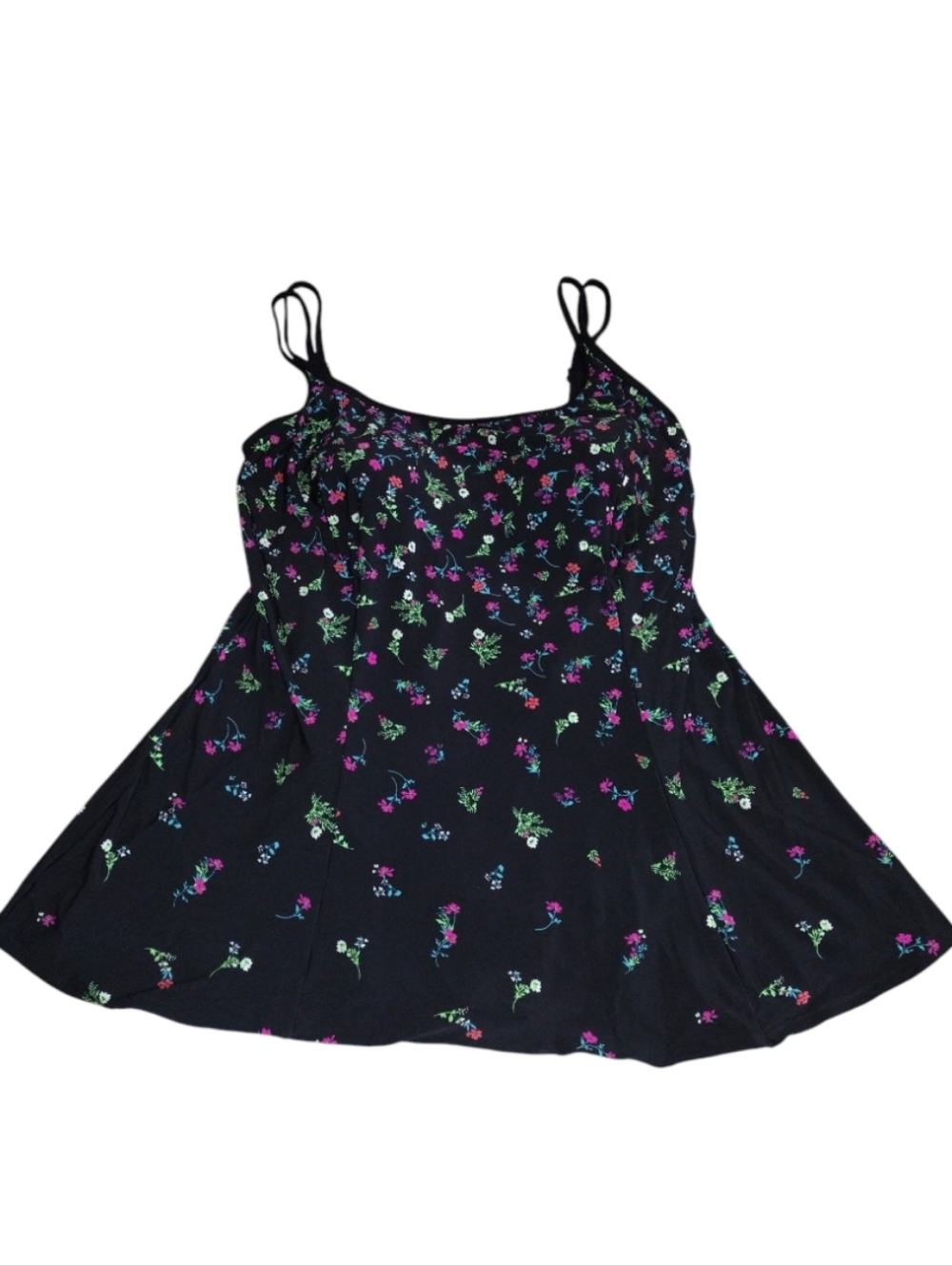 Longitude Ditsy Black Pink Green Floral Swim Dress W Brief Plus Size 18 Nwt